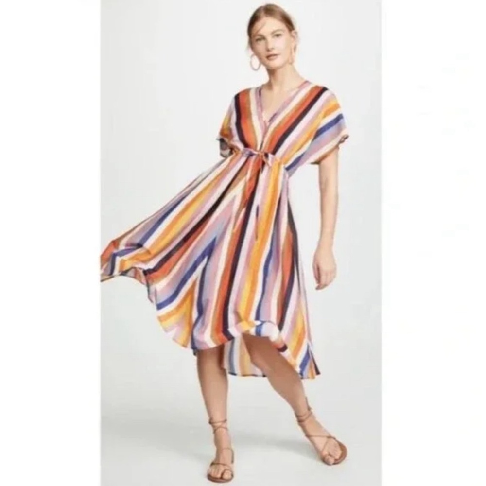 Xirena Grayson Striped Trapeze Drawstring Waist Cotton Silk Dress